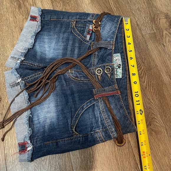 Jolt Blue and Brown Jean Shorts with Distressed Look - Picture 5 of 7